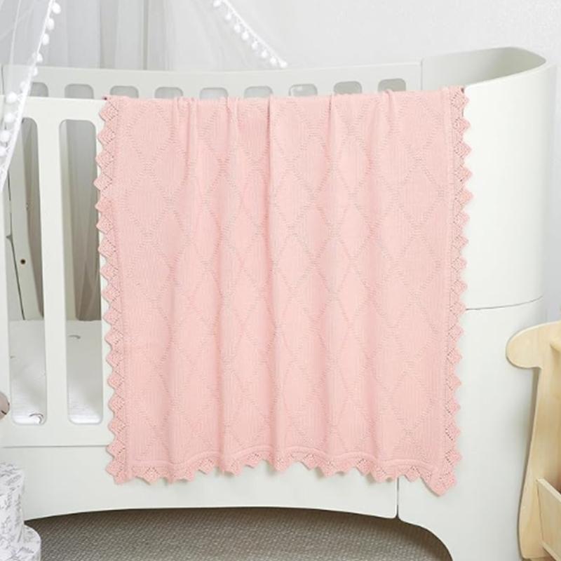 100% Organic Cotton Solid Crib Knit Swaddle Throw Blanket for Baby Toddler Super Soft Nursery Crochet Heirloom Stroller Blanket