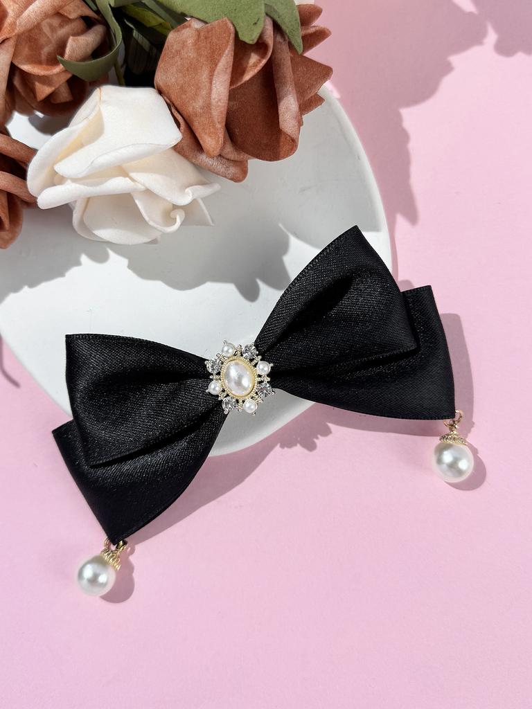 New Rhinestone Imitation Pearl Bow Hair Clip for Women, Fashionable and High-end, Versatile Princess Hair Accessory