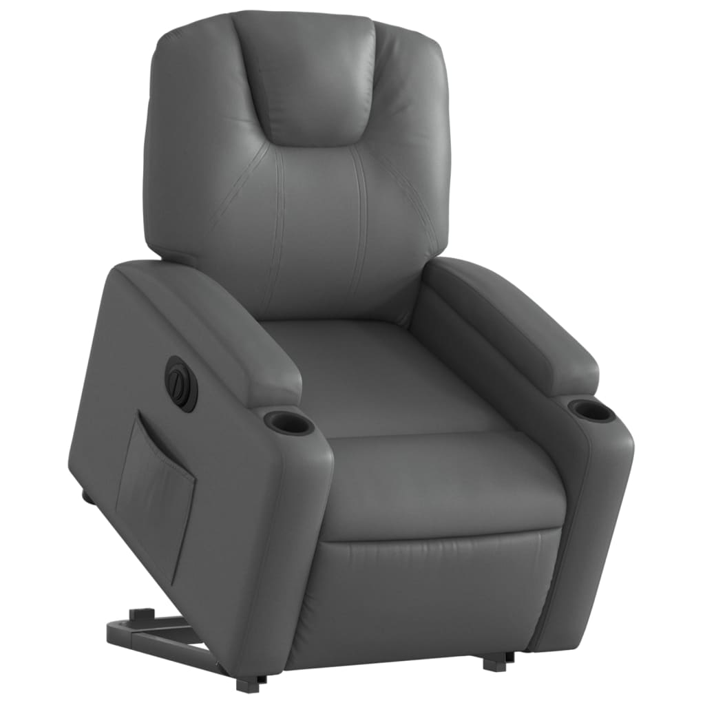 Electric Recliner Chair with Rising Function Gray Faux Leather
