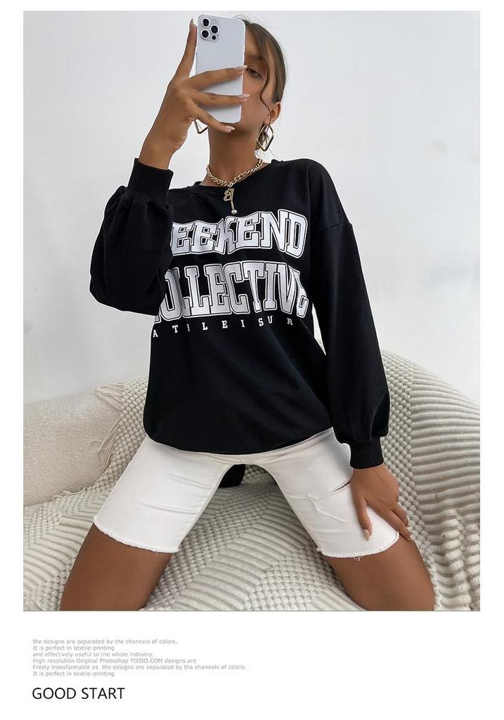 2025 Autumn Women's Long-Sleeve Letter Round Neck Pullover Hoodie