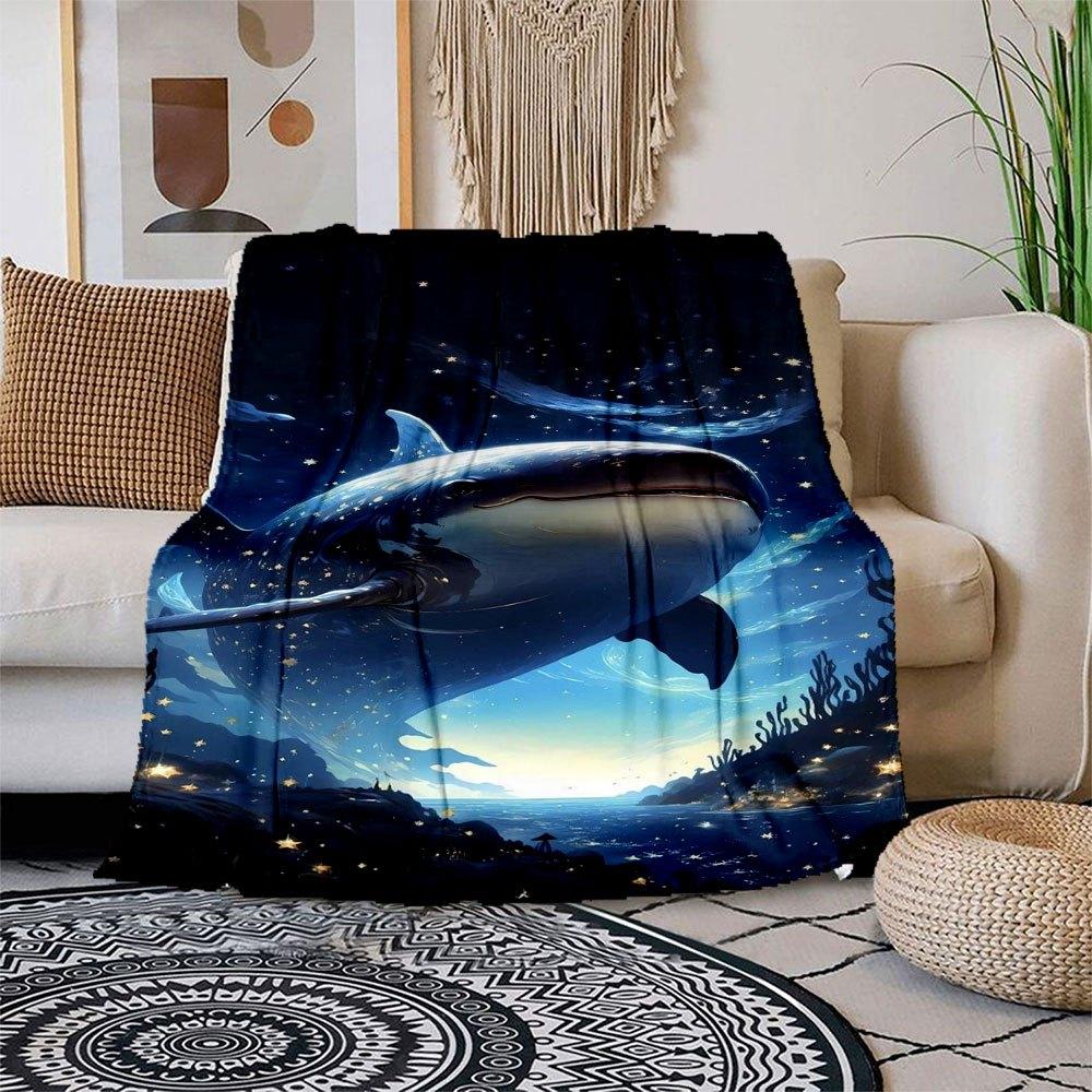 

Whale Fantasy Night Ocean Art Print PosterBlanket Flannel Throw Blanket for Sofa, Bed, Travel, Camping, Office, Couch, Chair, And Bed Gift f 150x180cm