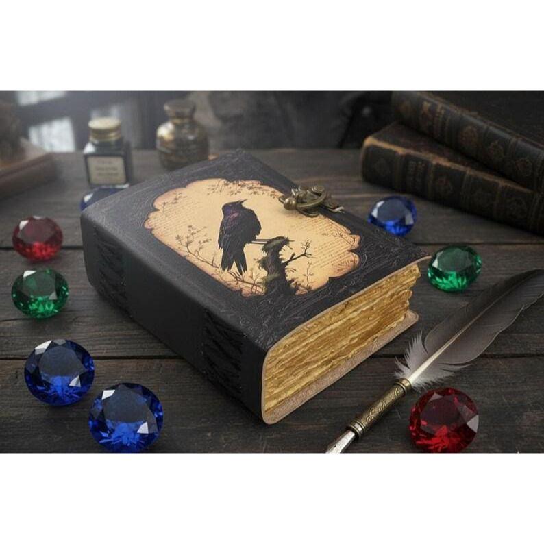 Raven Grimoire: Faux Leather Book of Shadows with Lock