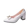 Fashion Spring/autumn Women's Shoes Soft Bottom Bow Round Headed Shallow Mouth Mid-high Heels Work Shoes Available in All Seasons