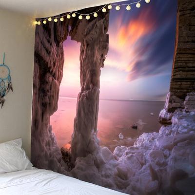 Arazzo artistico con vista sul mare Appeso a parete per decorazioni per la casa, tende diffuse, coperte di stoffa, tramonto, vista sulla spiaggia, poster gigante in stoffa