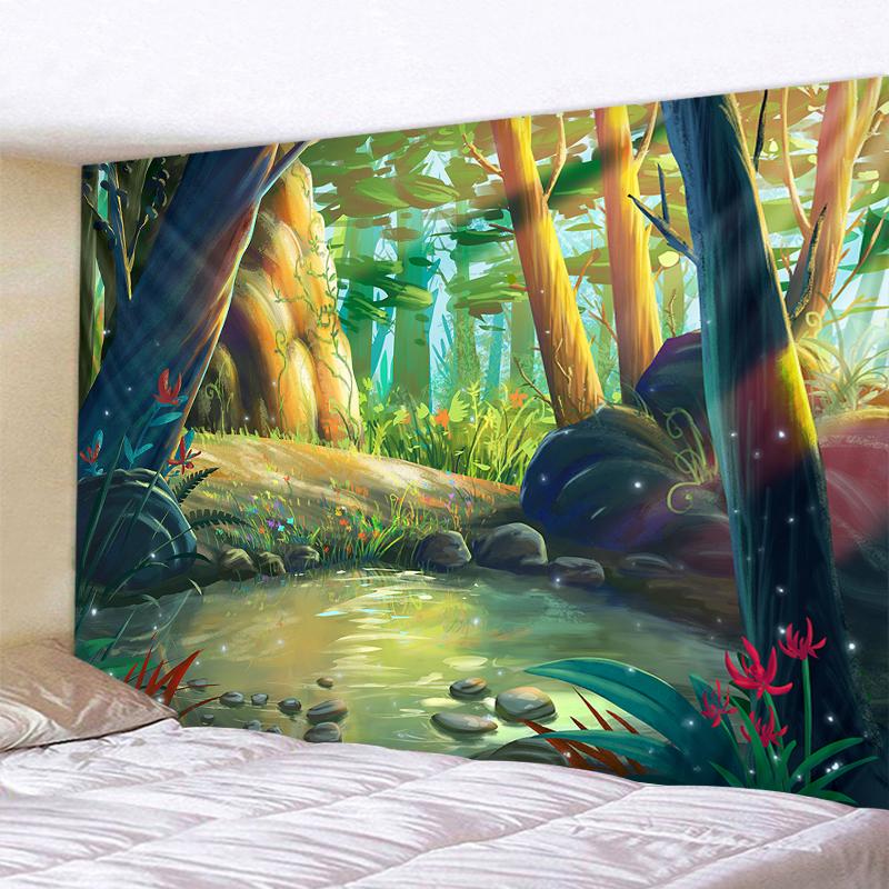 Magic Forest Castle Tapestry Fairy Tale Adventure Fantasy Tapestry Wall Hanging Hippie Tapestry Kids Room Bedroom Decoration