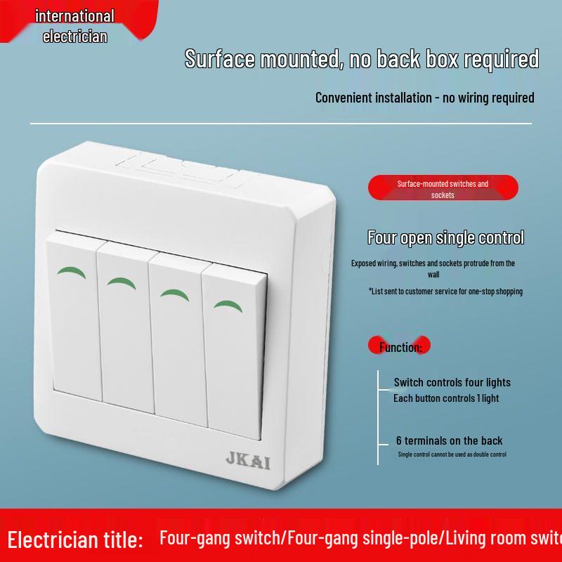 Surface-Mounted Integrated Switch Panel: One-Gang Single-Control, Two-Gang Double-Control, Wall Light Switch with Five Holes.