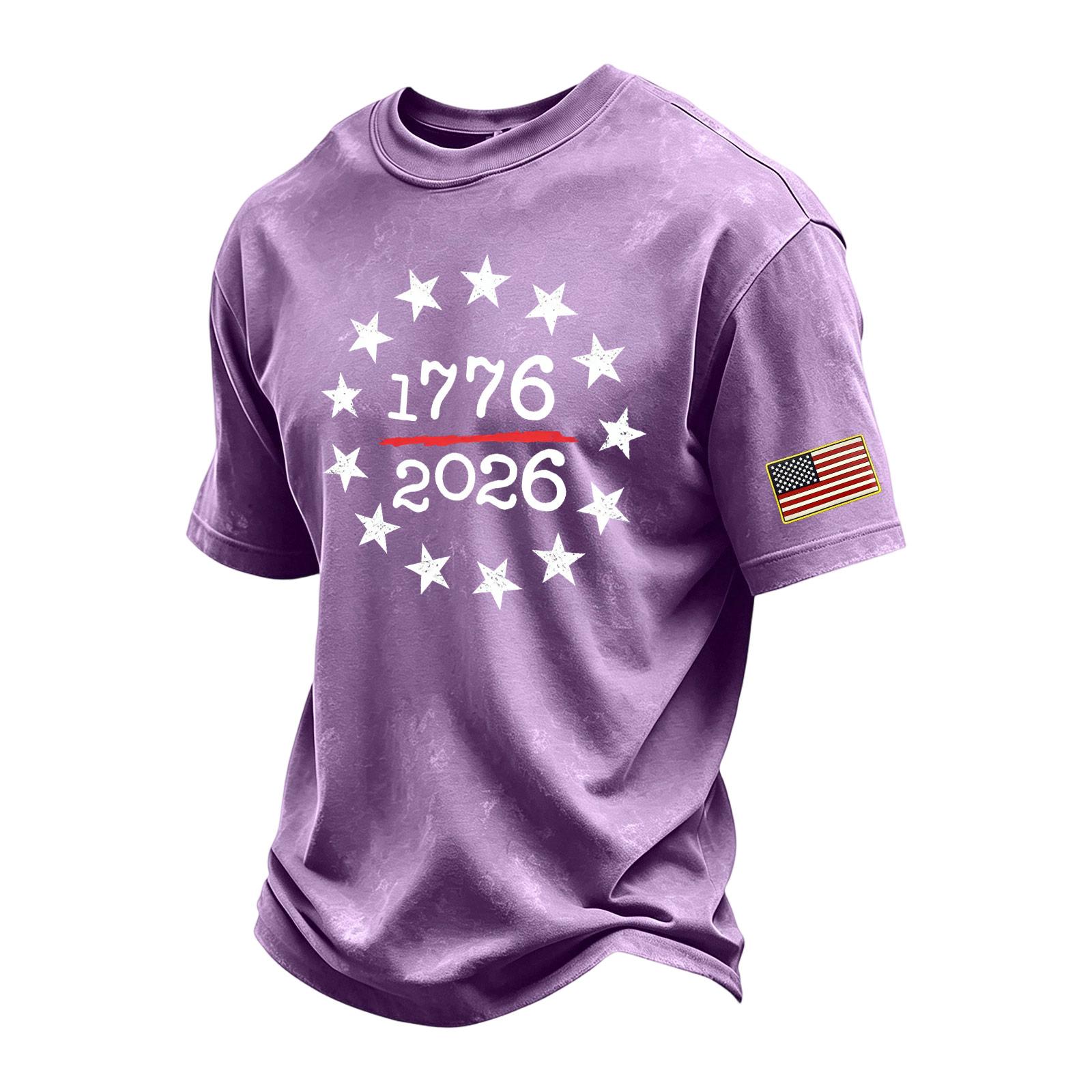 

Men Vintage Washed Independence Day Graphic Crew Neck Short Sleeve T Shirt Classic Fit Casual Top for Everyday Wear XXXXXL фиолетовый