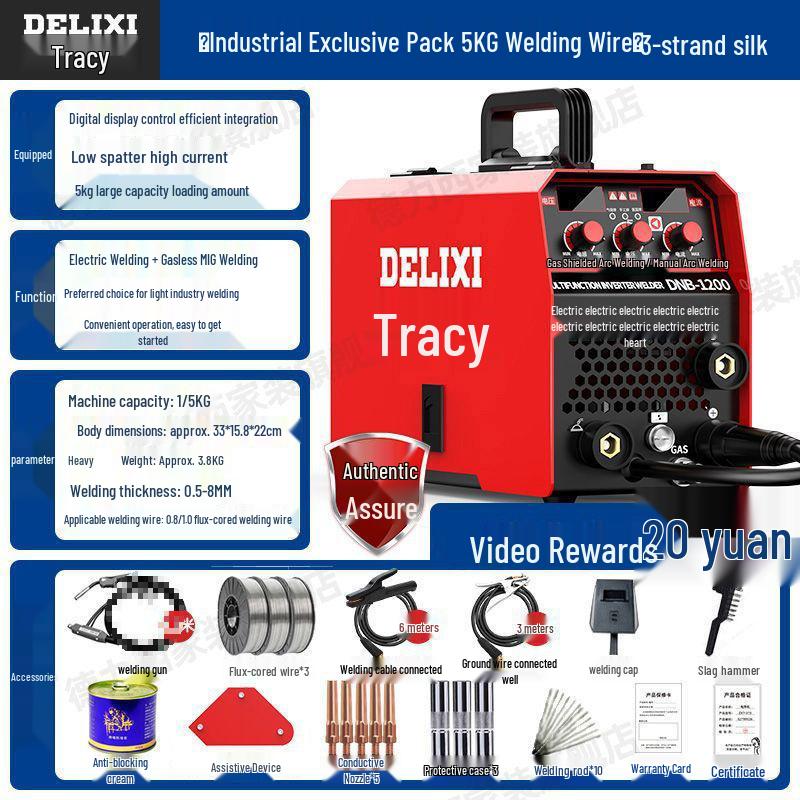 DELIXI 220V Electric Gasless MIG Welder - 3-in-1 Household and Industrial Welder