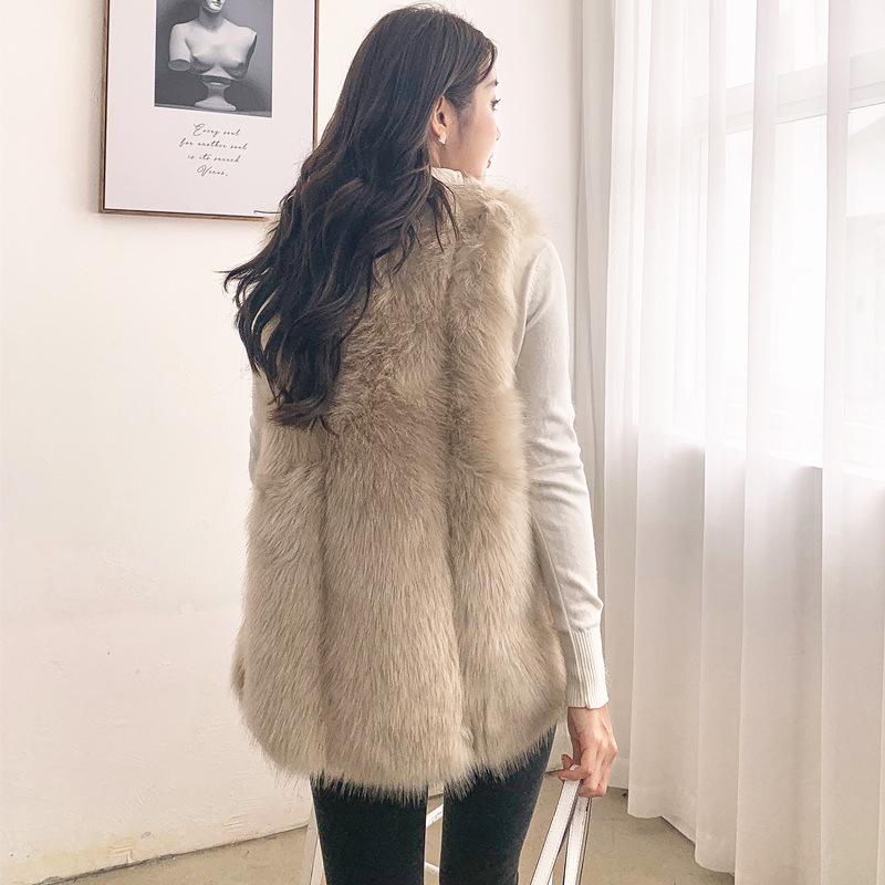 Herbst und Winter neue große Wassertropfen Imitation Fuchsfell Weste Damen mittellange und lange integrierte Pelzweste