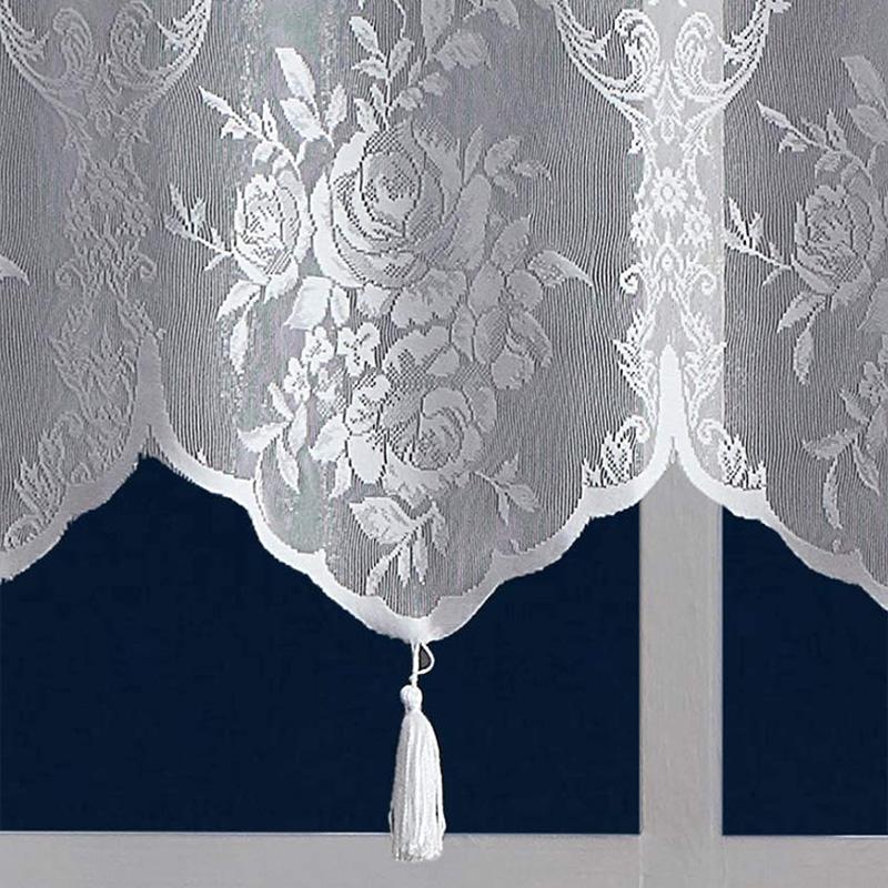 1Pc Lace Curtains European Style Floating Sheer White Cafe Kitchen Valance Window Drapes Window Drapes
