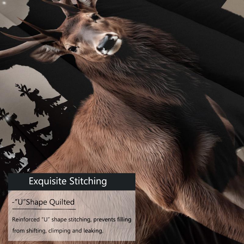 Elk Pattern Quilted Quilt Set Jungle Style Bedding Set Suitable for Hunting Lovers Bedroom Decoration All Seasons
