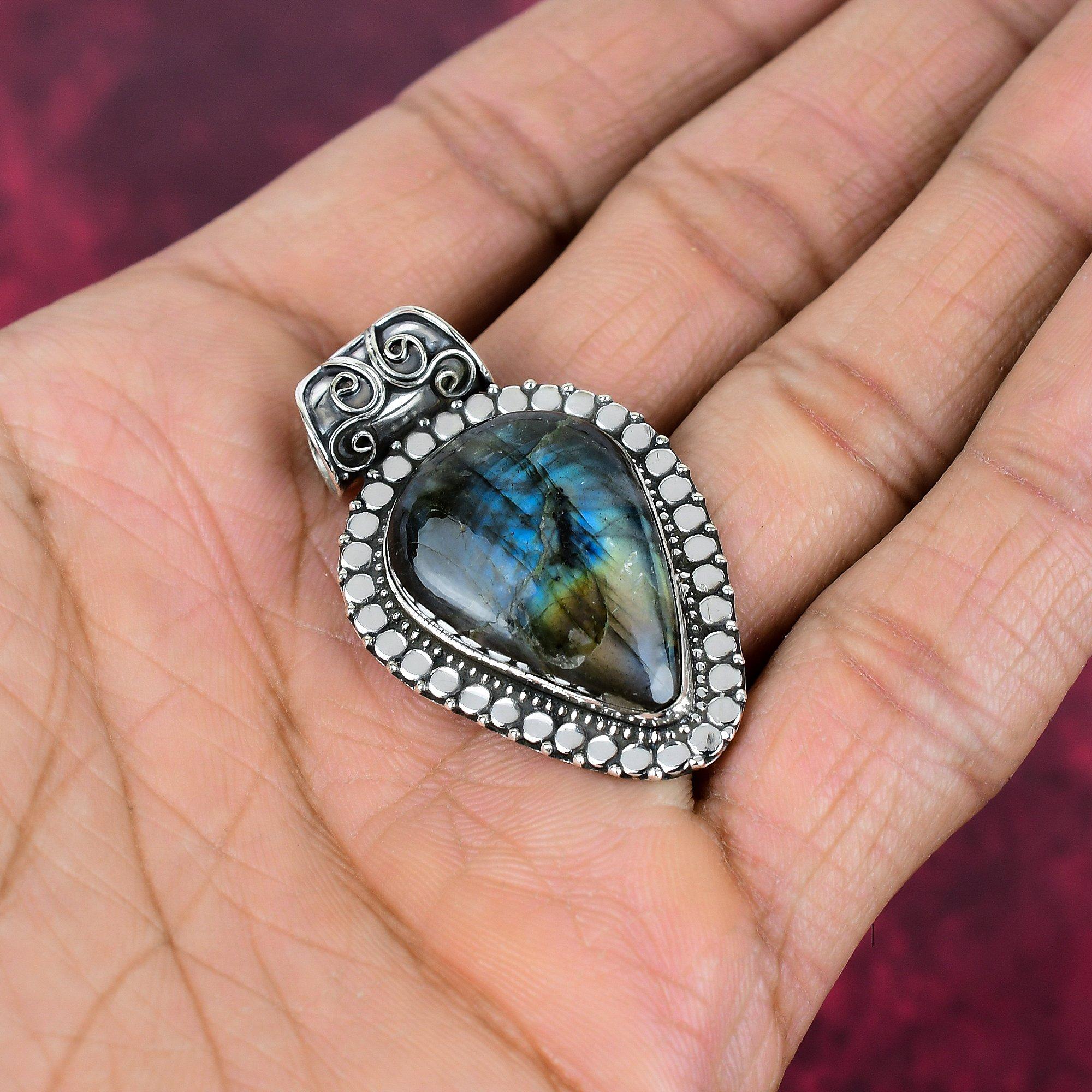 

Подвеска из лабрадорита, ручная работа, драгоценный камень, серебряный кулон 925 пробы, антикварная бижутерия, для подарка, серебряные украшения 1.77 Inches