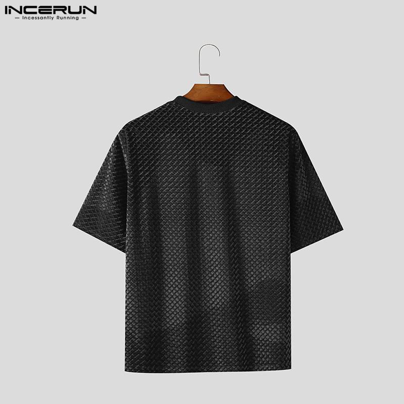 INCERUN Men Summer O Neck Short Sleeve Texture Casual T-shirts Tops
