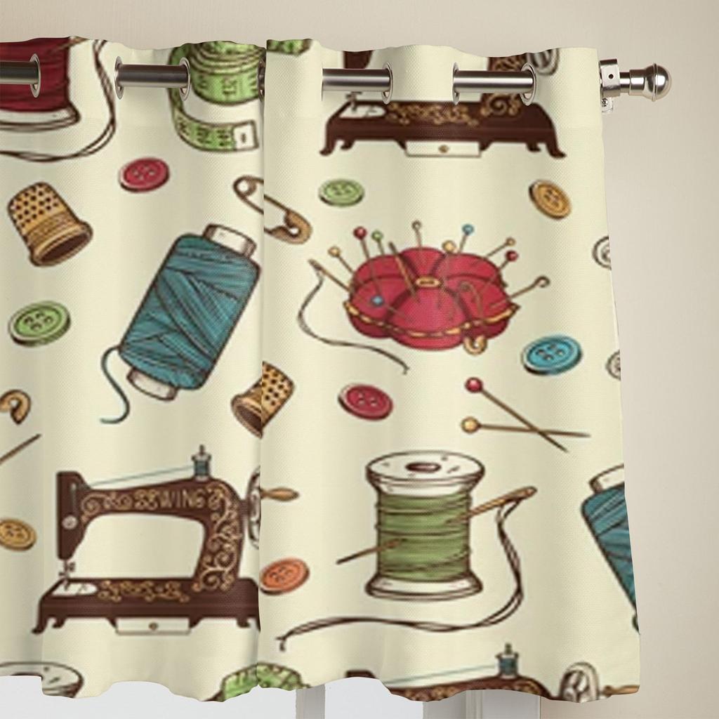 Hand Drawn Of Sewing Tools Window Curtains For Living Room Luxury Bedroom Decor Drapes Kitchen Window Treatments Curtains