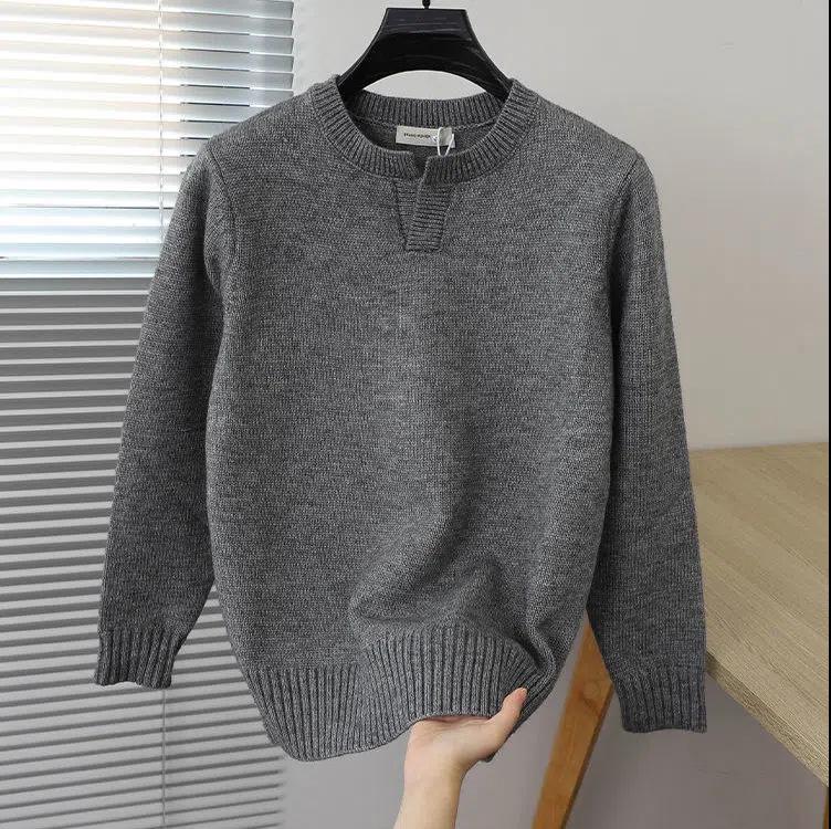 

Мужской однотонный зимний свитер с круглым вырезом - мягкий, стильный, молодежный трикотаж M хизер серый
