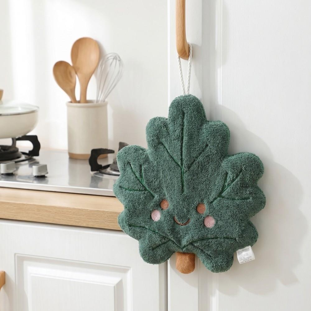 Leaves Hand Towel Absorbent Cleaning Rag Cute Hanging Towel  for Bathroom Restaurant Kitchen