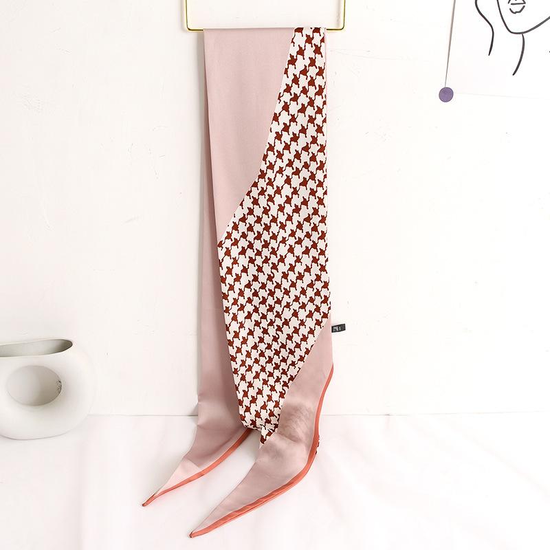 New Korean Version of Houndstooth Thin Narrow Long Sunscreen Scarf for Women Versatile Imitation Silk Literary Small Neck Scarf