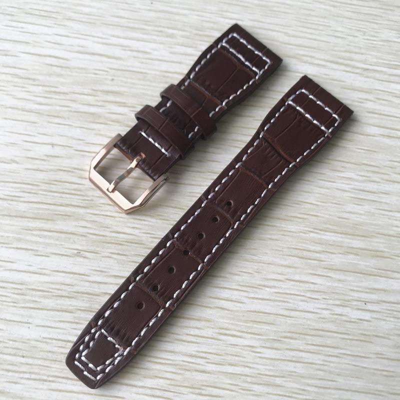 22 mm hnědočerná s bílými stehy Řemínek k hodinkám z pravé kůže Nahradit za náramek s řemínkem na hodinky IWC Big Pilot Deployant
