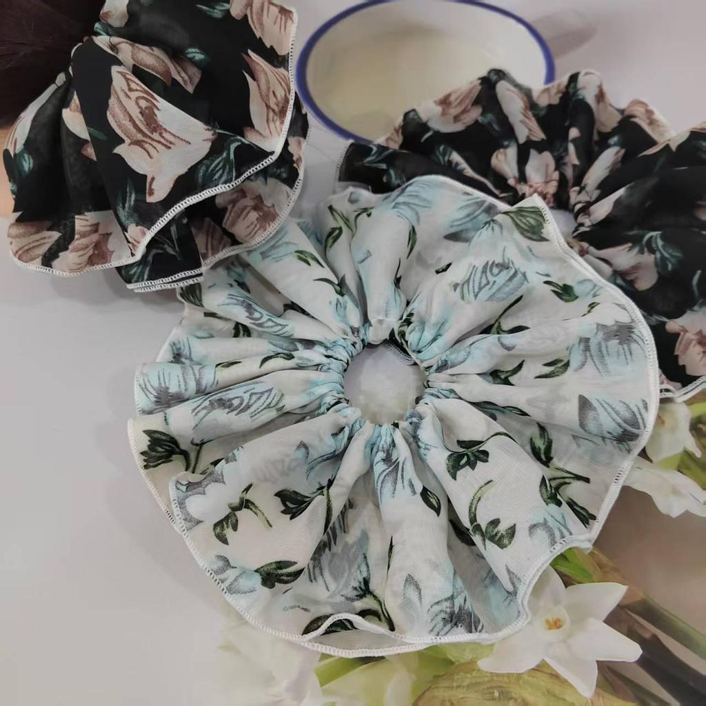 Elegant French Floral Extra-Large Hair Tie for Women - Summer Ponytail Accessory