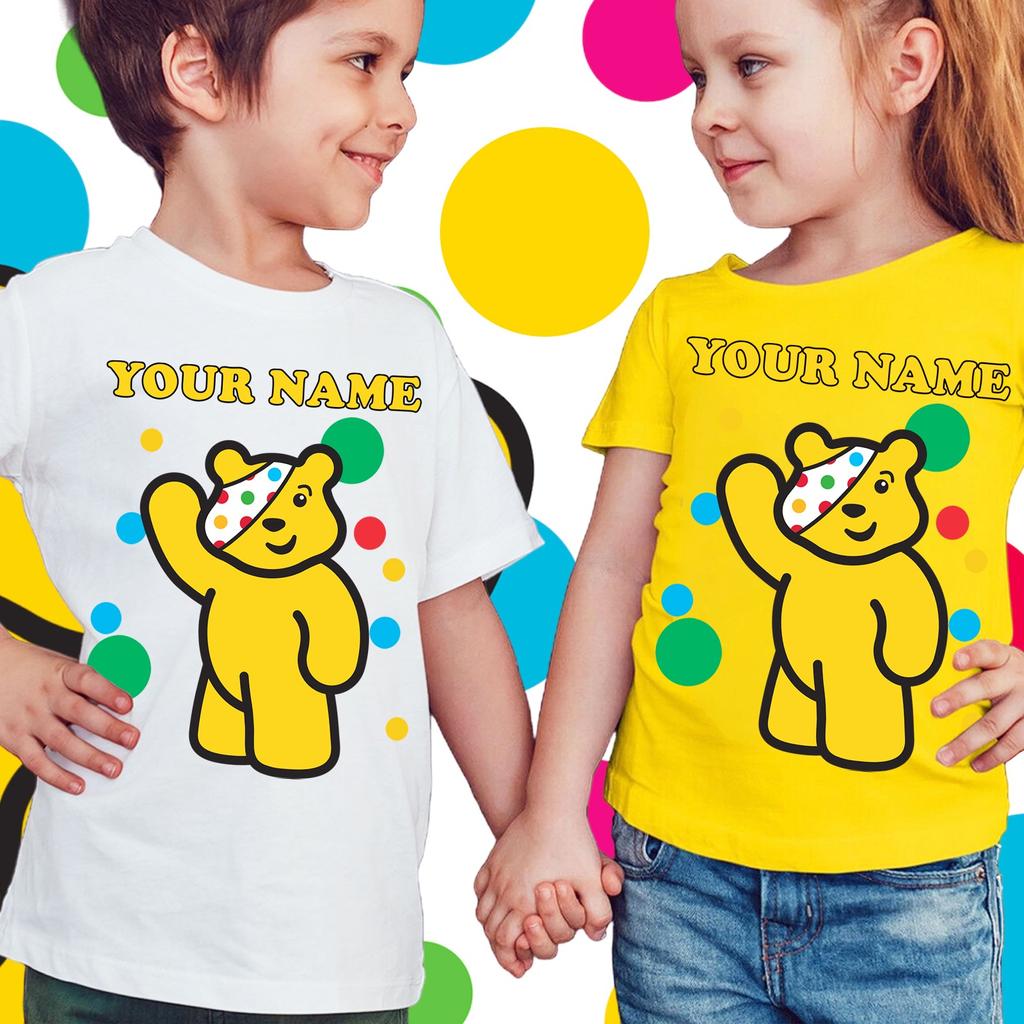 Personalised Spotty Day T-Shirt Children In Need Boy Girl Kids School Top #SD3