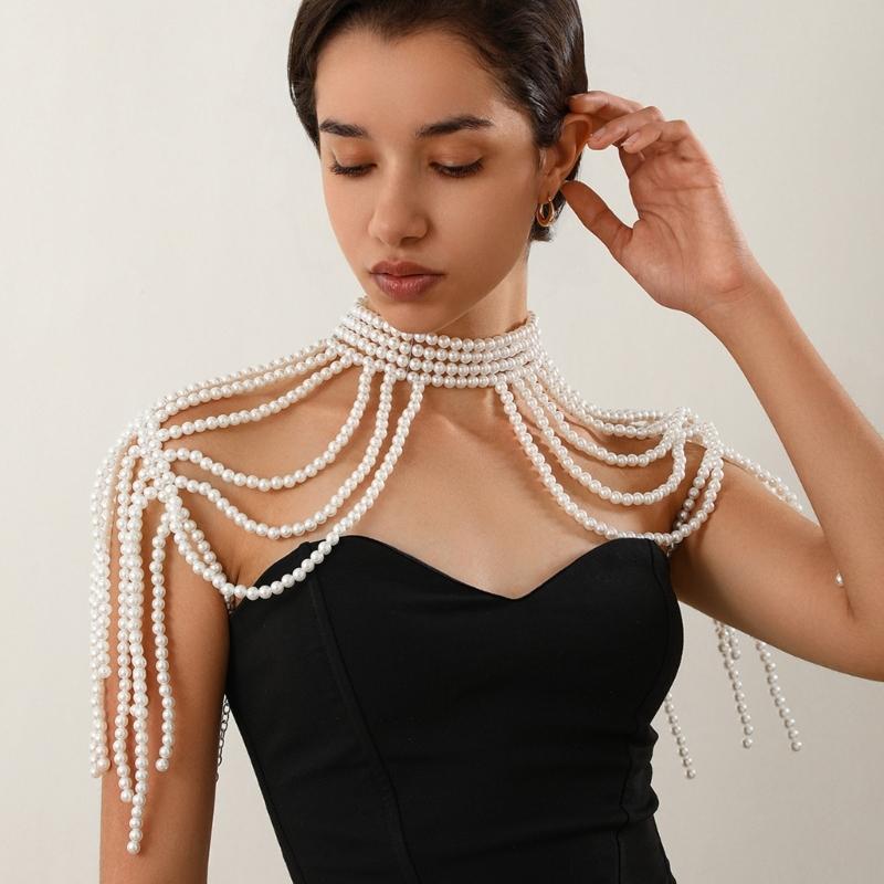 Handgefertigte Perlen Halskette Luxuriöser Halsreif Vintage Quasten Kragen Schmuck Elegante Perlen Schulterkette Handbestickt