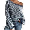 2025 Fashion Loose and Lazy Style Drop Shoulder Stripes Sweater Women Winter New Arrival Thermal Knitting Pullover Tops Women