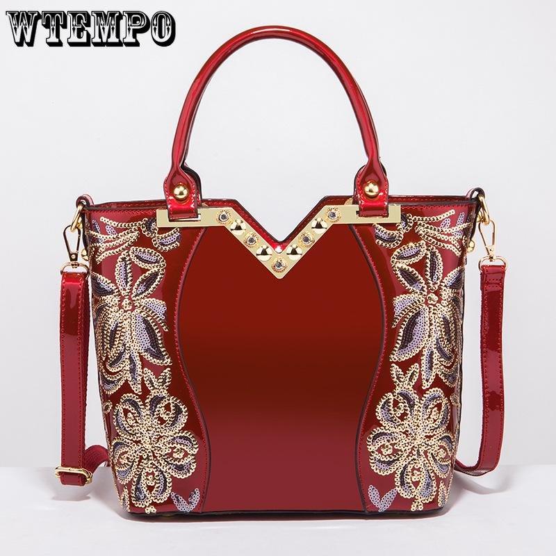 WTEMPO Frauen Mode Handtaschen Stickerei Pu Leder Schulter Tasche Dame Elegante Party Taschen
