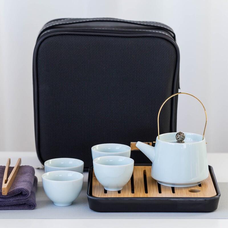DARUNYAO Portable Yingqing Porcelain Tea Set (1 Pot, 4 Cups)
