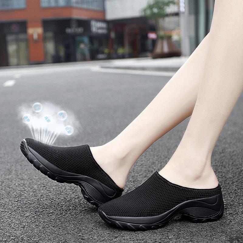 2025 Spring and Autumn New Fashion Casual Shoes Women's Fly-woven Half-drag Platform Shoes Trend One-pedal Women's Shoes
