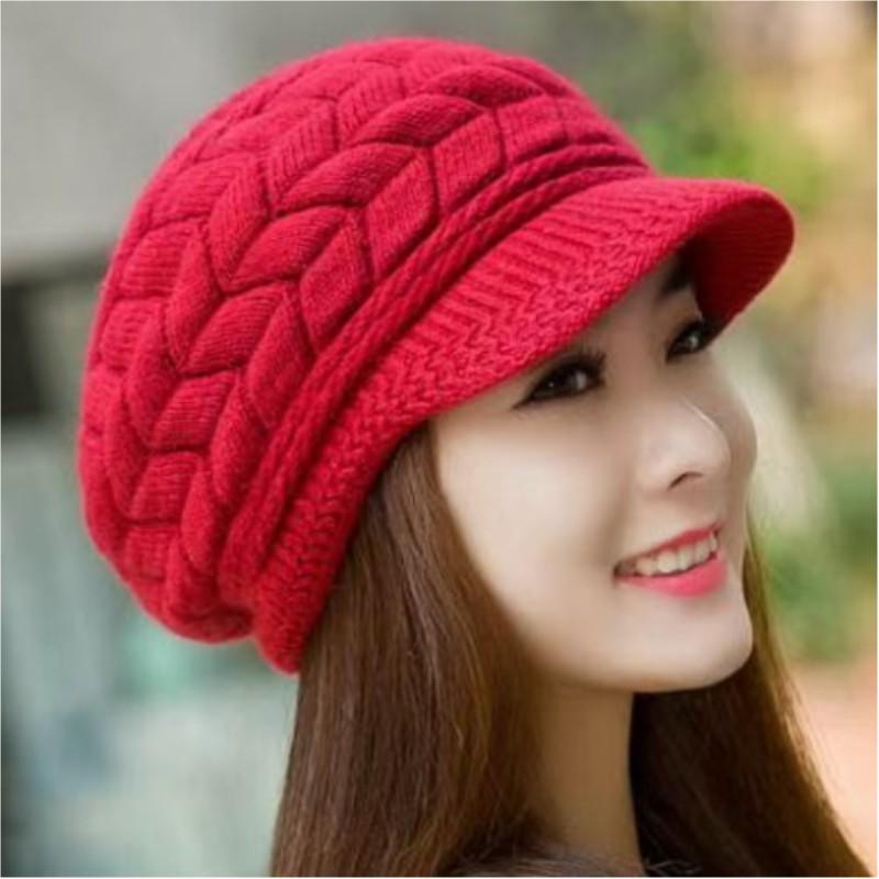 Women's Autumn and Winter Padded Thickened Warm Hat Solid Color Simple Ear Protection Knitted Cap