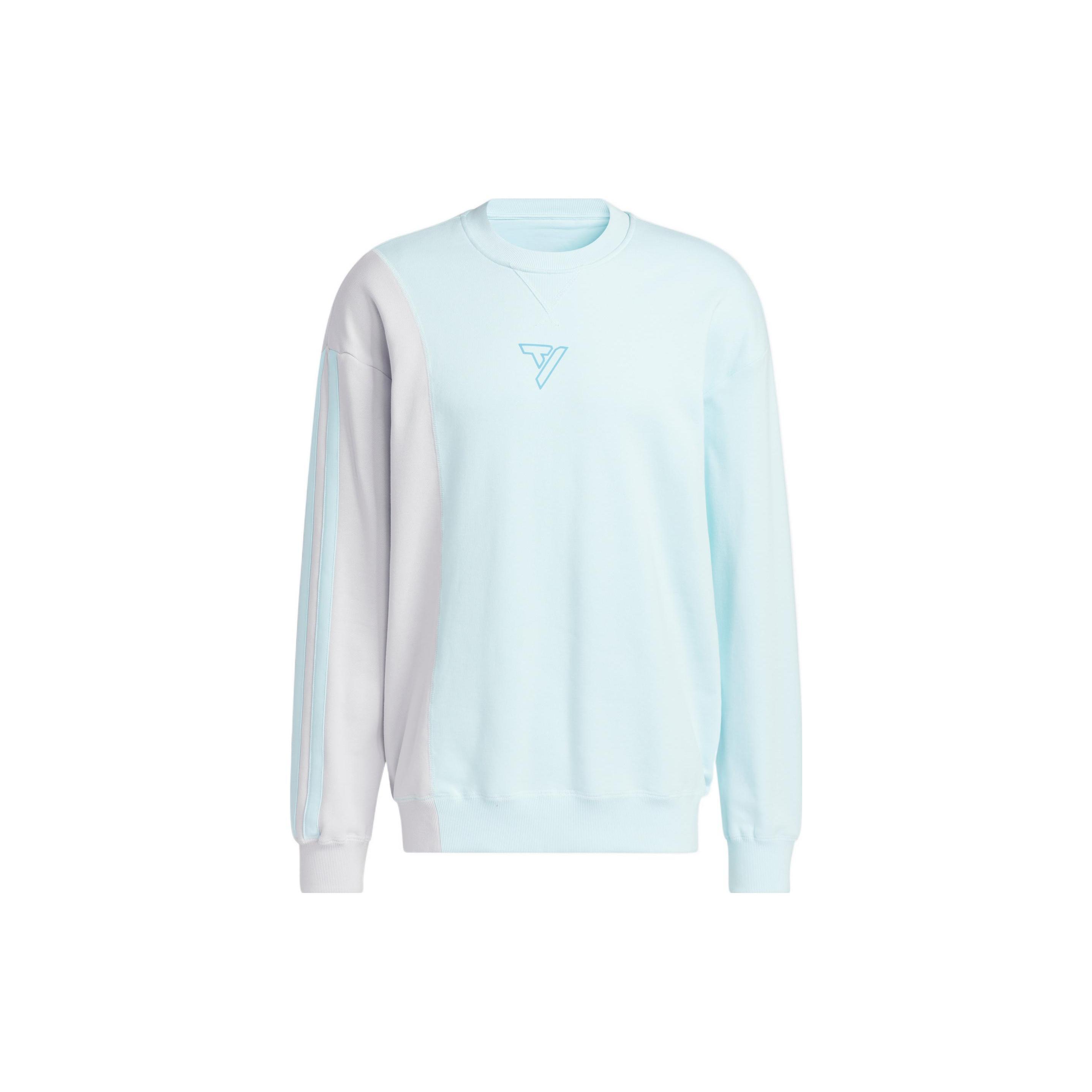 Men s adidas Trae Crew Design Round Neck Logo Printing Long Sleeves Blue HN7175 XXL