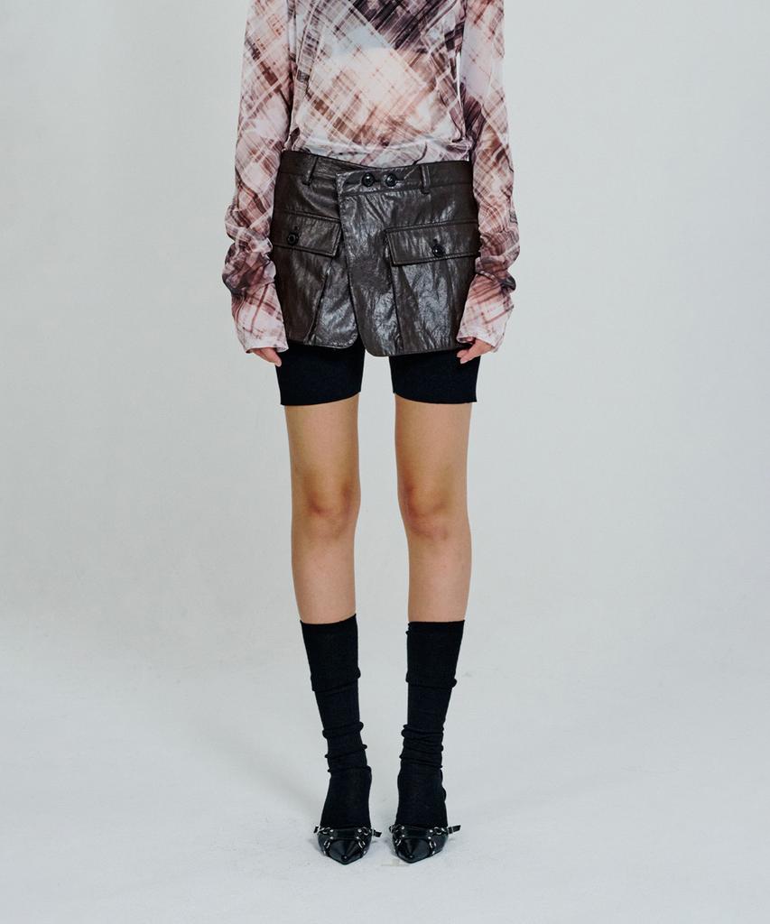 Deoaeteus Leather Out-Pocket Wrap Skirt_Brown