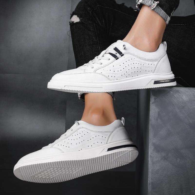 Fashion Genuine Leather Casual Men Shoes High Quality Classic White Hollow Out Men's Versatile Sneakers Flats Comfortable Mens Shoes