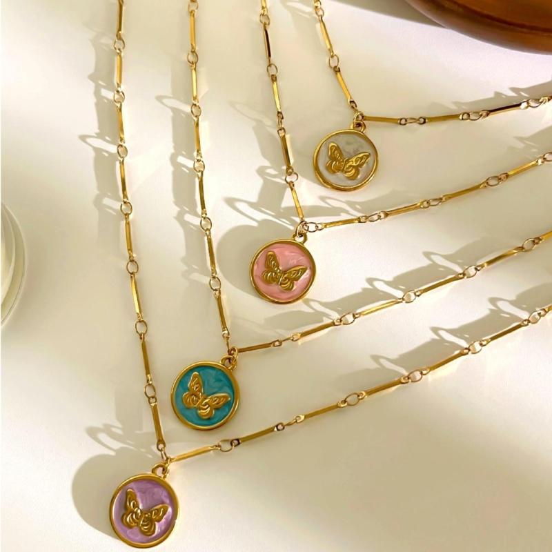 Stainless Steel Butterfly Necklace Colorful Enamel Detailing Dainty Chain for Everyday Wear or Special Occasions