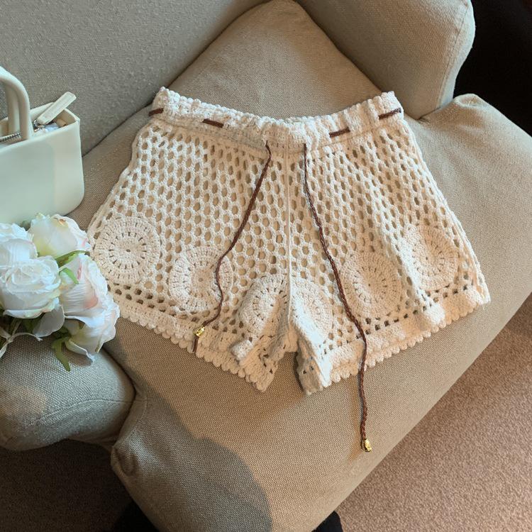 Women's Lace Hollow-Out A-Line High Waist Wide-Leg Three-Quarter Sports Shorts - Summer Anti-Exposure Style