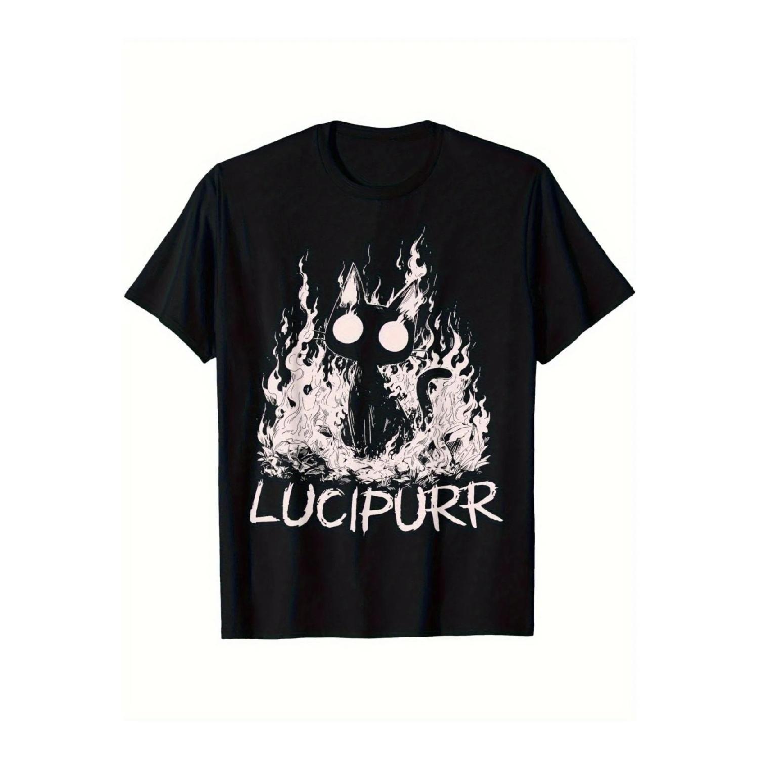 

Cat Graphic Tee Dark Style Short Sleeve T-Shirt Casual Wear Trip Tops XXXXXL чорний