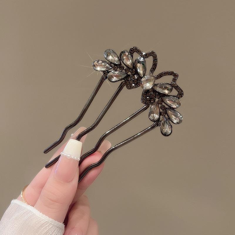 1Pcs Bun Comb Hanfu Metal Hair Clips Fashion Rhinestones U-Shaped Hair Sticks Butterfly Hair Stick For Women Hair Accessories