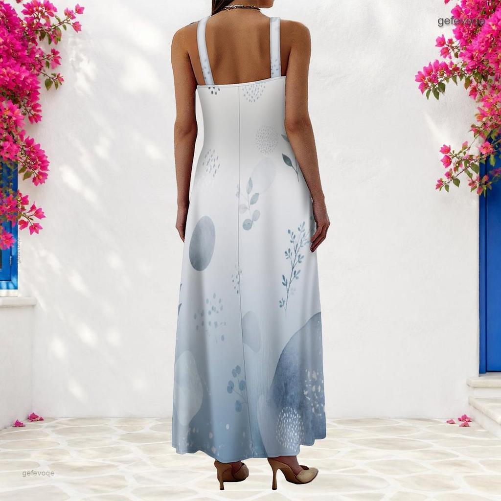 Women Plus Size Scoop Neck Strappy Sleeveless Printed A Line Maxi Dress