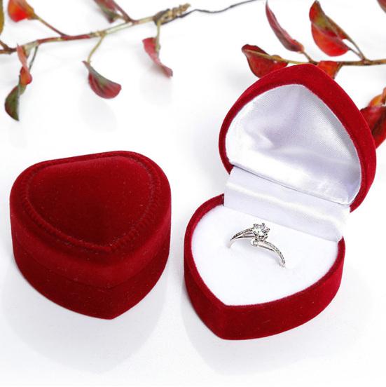 Heart Shape Finger Ring Ear Stud Jewelry Display Holder Storage Box Container