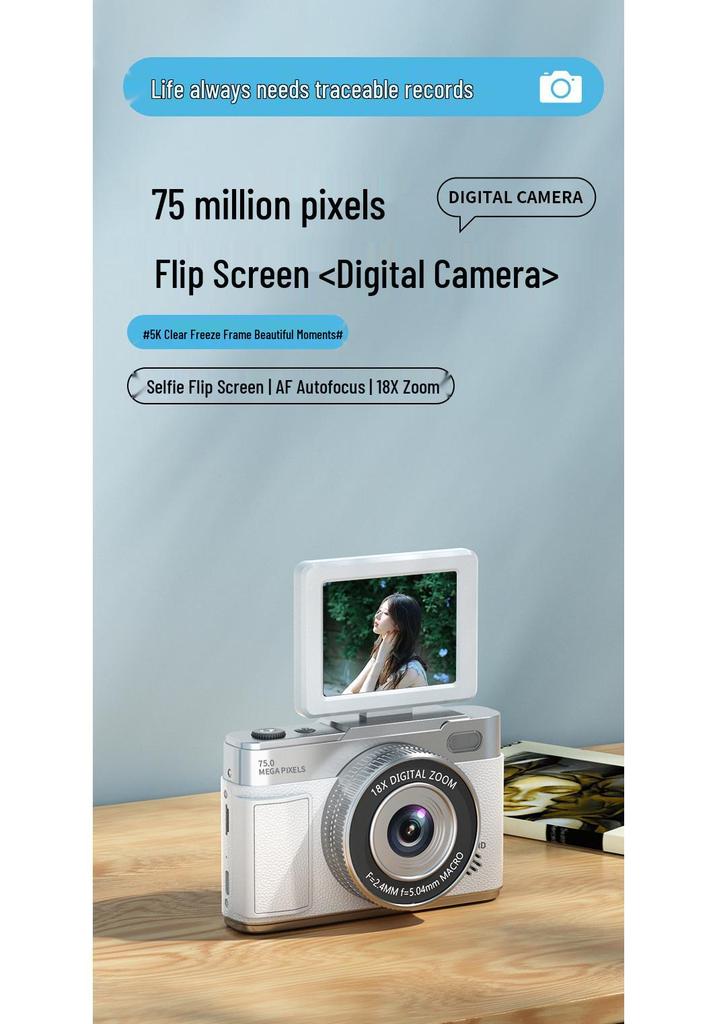 Retro 5K Mirrorless Digital Camera with Flip Screen & HD CCD for Selfies