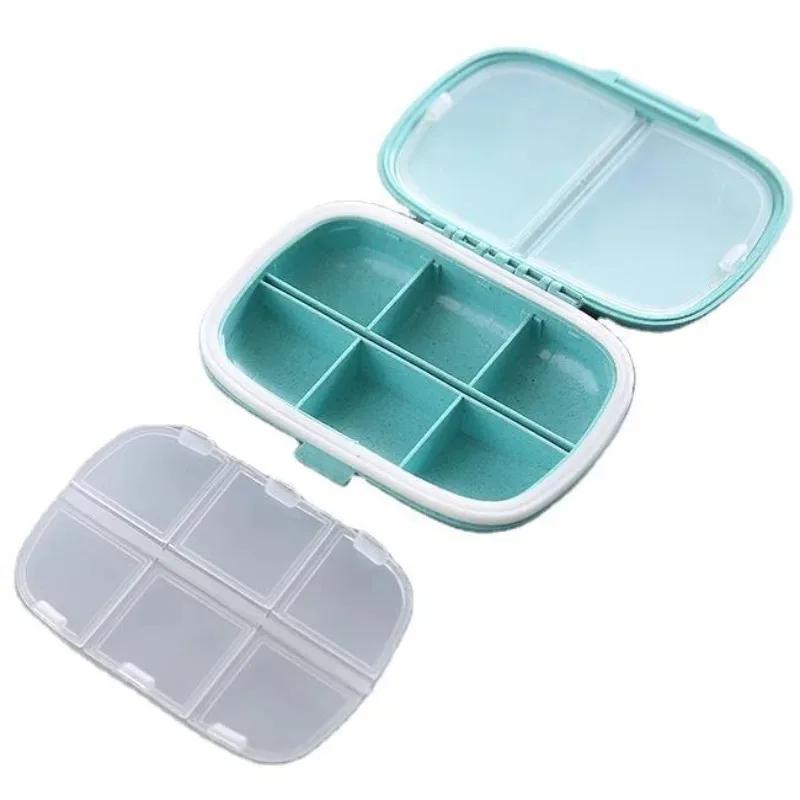 Mini Portable 6 Grids Pill Box Travel Medicine Organizer Container Wheat Sealed Tablets Storage Dispenser Box for Medicines