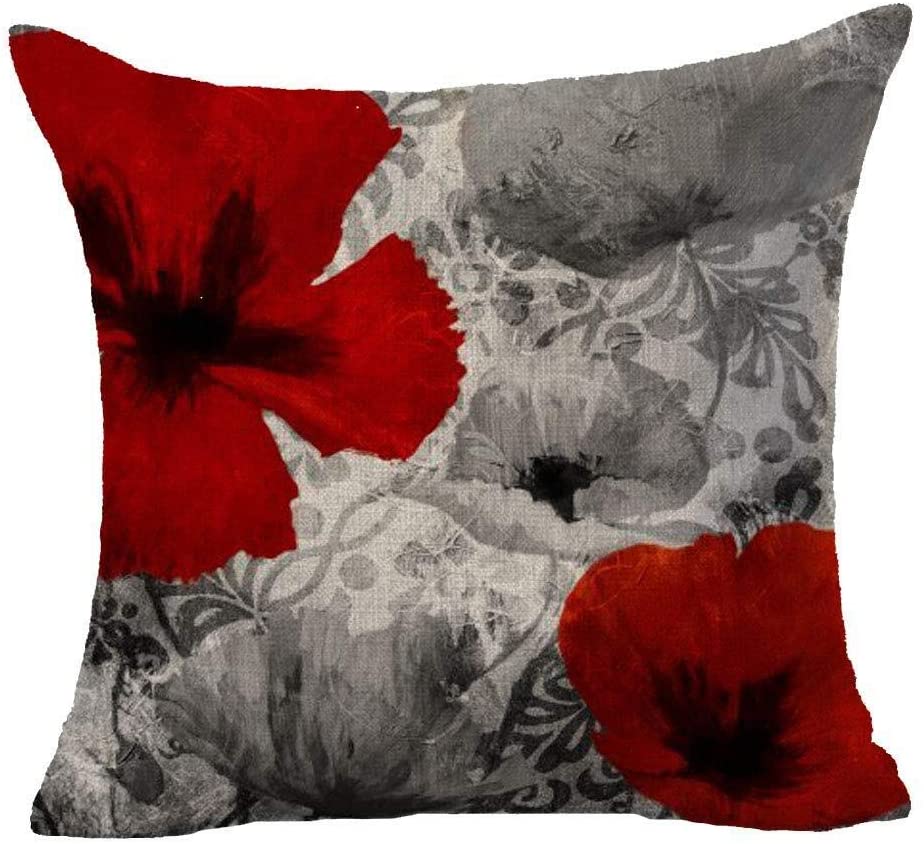 Charming Retro Watercolor Oil Painting Red Poppy Cotton Linen Throw Pillow Case Cushion Cover New Home Office Indoor Decorative