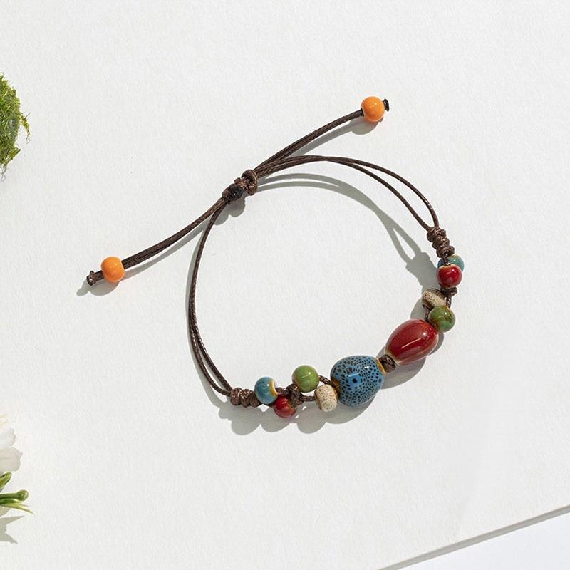 Retro Ethnic Style Ceramic Bracelet - Chinese-style Colorful Porcelain Beads Woven Bracelet