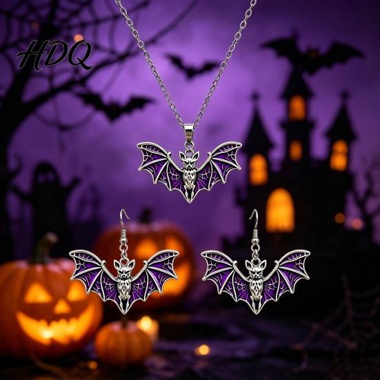 Unique Dark Aesthetic Jewelry Gothic Bat Halloween Accessory Vintage Punk Necklace Viking Durable Vampire Style Accessories Dangle Drop Earrings for