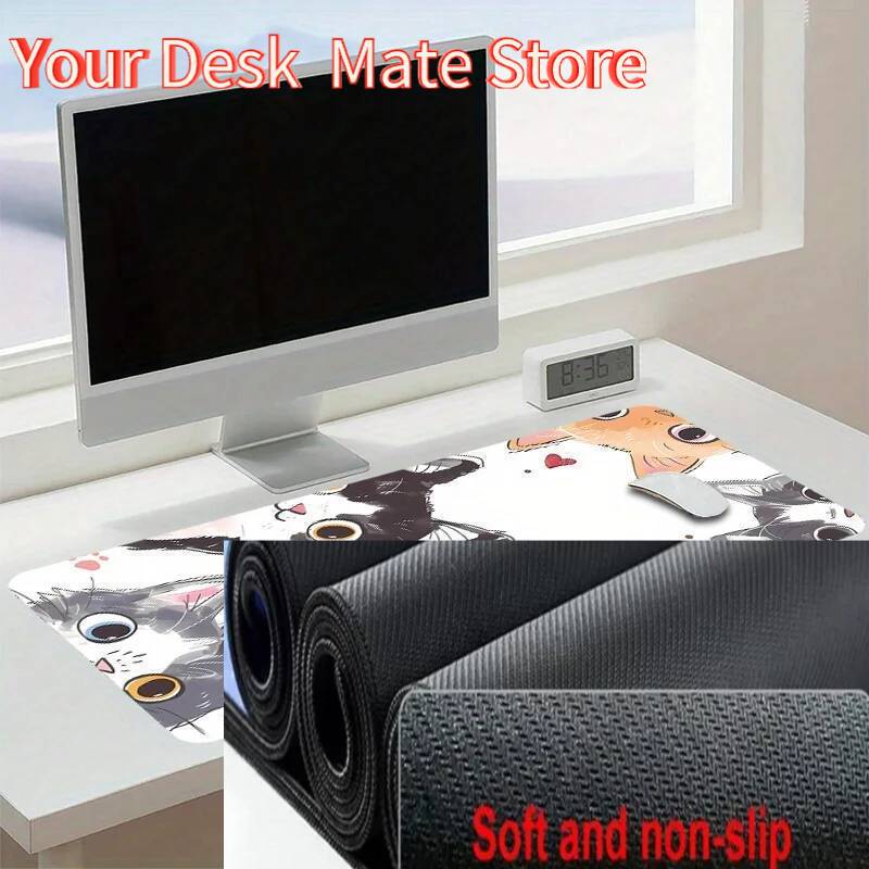 XXL Cartoon Cat Table Pads Non-slip Rubber Base Smooth Surface Mouse Pad Suitable 35X60CM Tablet PC Mat for Gaming and Office