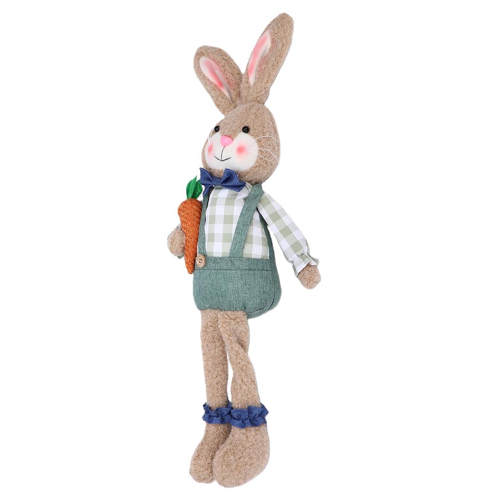 Plush Bunny Desktop Decoration Retro Rustic Style Handmade Easter Bunny Doll with Long Legs Shapable Ears for Table