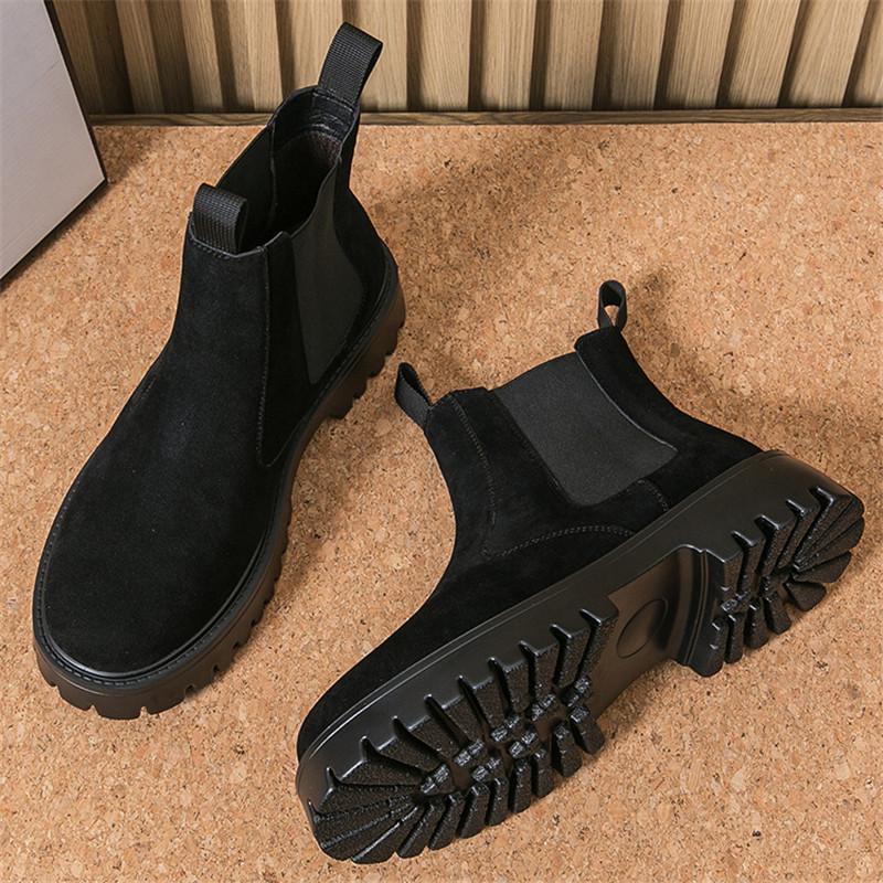 

New Fashion Brand Designer Winter Lightweight Suede Leather Chelsea Ankle Boots For Men Flats High Tops Shoes Zapatos Hombre 38 чорний