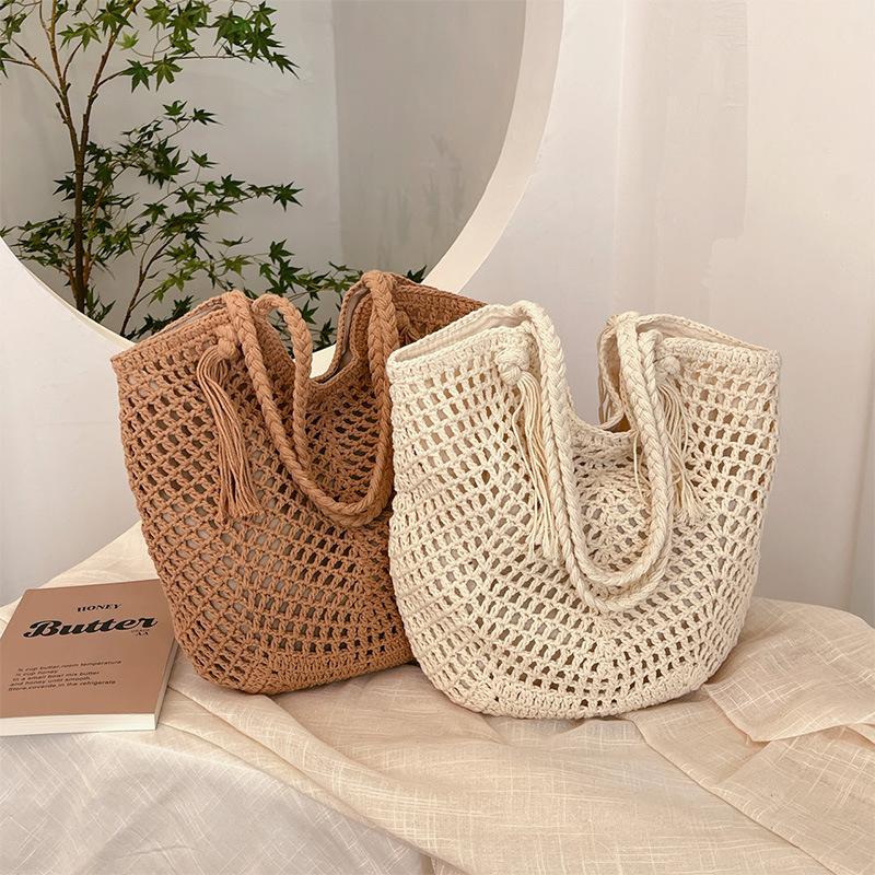 Knitted Bag Handmade Bag Crocheted Tote Bag Tassel Shoulder Bag Handbag Knitted Bag Early Spring