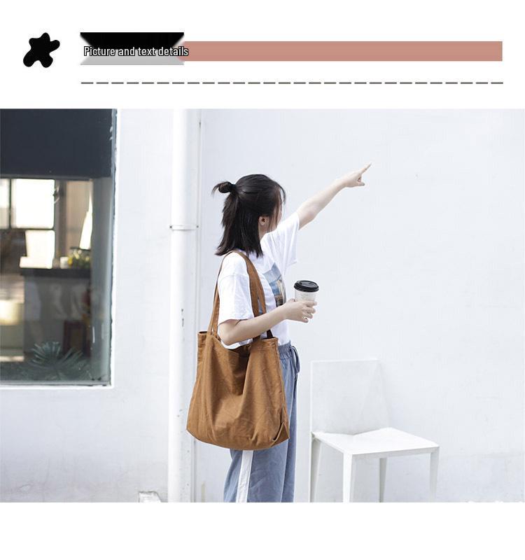 Plátěná taška s velkou kapacitou - Jednobarevná, Korejský styl, Ideální na nákupy, do práce i pro studenty.
