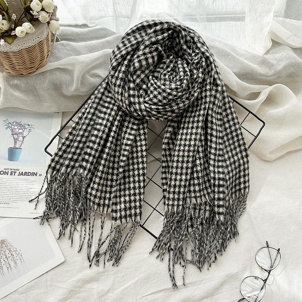 Scarf Autumn and Winter Imitation Cashmere Houndstooth Shawl for Women Trendy and Versatile Warm Long Tassel Scarf